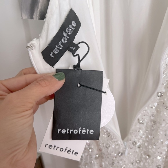 Retrofete Olivia Hand Beaded Sequin Halter Open Back Gown White NEW with tags - Picture 11 of 16